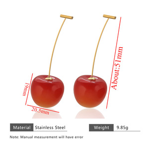 Resin Cherry Drop <b>Earrings</b> | 18K PVD Gold Plated Stainless Steel T-Bar <b>Posts</b> | Trendy Minimalist Jewelry for Women & Girls - Product Image 5