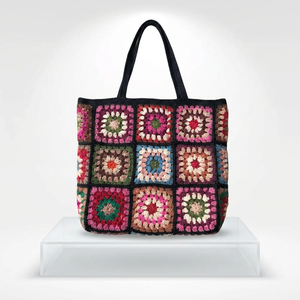 Sac fourre-tout géométrique bohème en crochet fait main pour femme, avec deux poignées, léger et portable, pour le voyage, doublure en polyester - Product Image 6