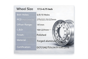 Nueva Llanta de Aluminio Personalizada MEIKA 17.5 para Camión, Delantera, Plana, Forjada, 17.5*6.75, Brillante, de Repuesto, con Certificación ISO - Product Image 3