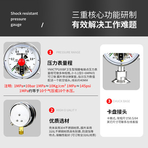 Manomètre de pression hygiénique à diaphragme à contact électrique de précision YNXCTP100BF-1 pour la transformation alimentaire - Product Image 5
