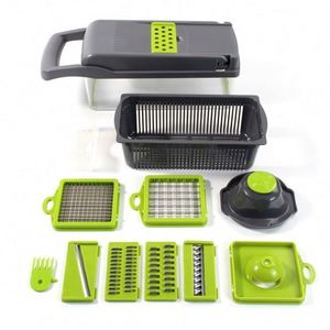 Accessoires de cuisine écologiques, mandoline de cuisine, trancheuse à fruits manuelle, coupe-légumes multifonction 12 en 1 avec récipient - Product Image 6