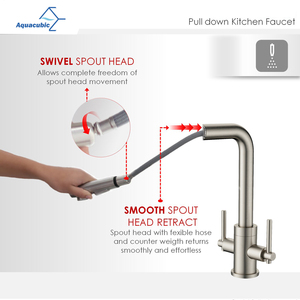 Robinet de cuisine <span class=keywords><strong>professionnel</strong></span> à deux poignées avec pulvérisateur robuste - Product Image 6