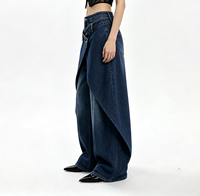 SOONREE Jean asymétrique taille haute pour femme, pantalon en denim à jambe large, style streetwear moderne