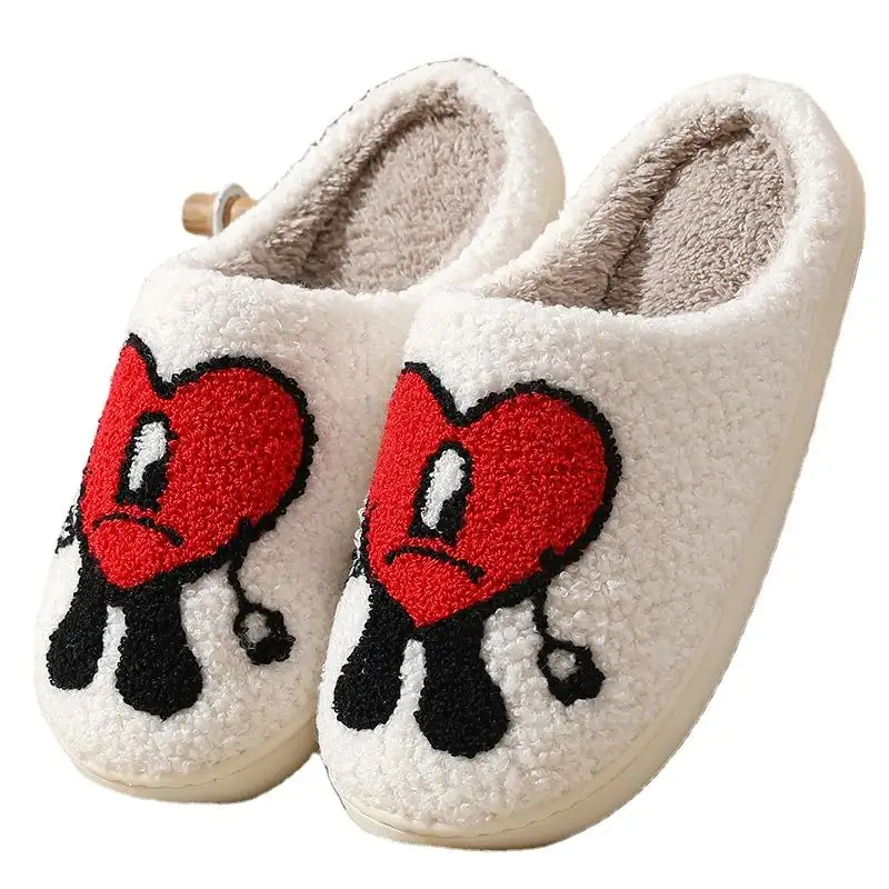 2022 in stock Bad Bunny Heart Slippers cute black slippers manufacturers custom LOGO indoor non-slip smiley kids slippers