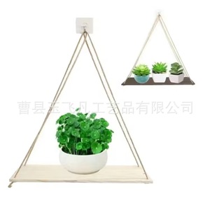 Solid Wood Floating <b>Shelf</b> Triangle Shape <b>Wall</b> <b>Mounted</b> Flower Pot Rack For Living Room White Charcoal Color H98 - Product Image 1
