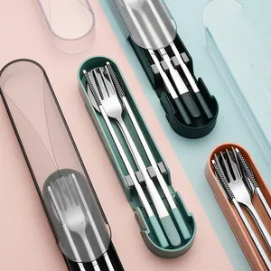 Amazon Hot Selling Korean Löffel Essstäbchen Gabel Ausziehbares tragbares Set Abendessen Messer Edelstahl 304 Besteck Set