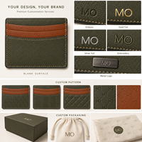 Porte-cartes personnalisé en cuir olive à faible MOQ pour les acheteurs en marque blanche, avec poches contrastées et support d'emballage