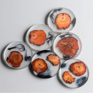 Resin <b>Wood</b> Round Coaster Set Heat Resistant Drink Coasters Natural <b>Wood</b> <b>Slice</b> Design for Coffee Table Dining Home Office Decor - Product Image 3