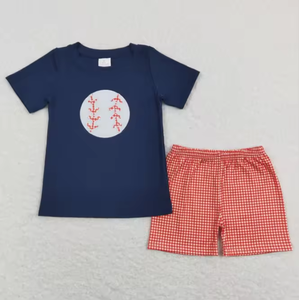 Collection de vêtements pour garçons : Ensemble haut et short en coton brodé style baseball, vente en gros - Product Image 3