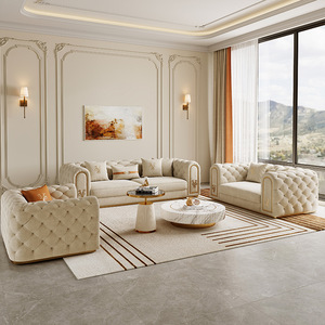 Bộ ghế sofa da cao cấp phong cách Ý, kiểu hiện đại, dành cho biệt thự, phòng khách, thiết kế nút bấm, sang trọng. - Product Image 1