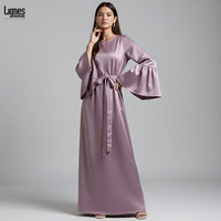 Robe Abaya Islamique en Satin Premium avec Ceinture – Modèle Long et Pudique pour Femmes Musulmanes, Idéale Toutes Saisons