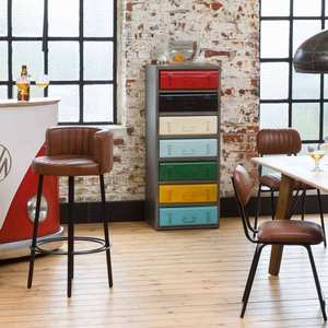 Tabouret de bar élégant en cuir marron rembourré avec base en métal noir robuste pour comptoir de cuisine, salle à manger, restaurant - Product Image 2