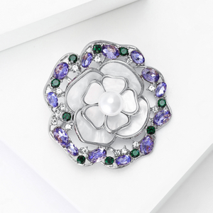 Broche de Joyería de Moda para Mujer, Aleación con Diamantes de Imitación, Perla, Flor, Broche Monet, Rosa Púrpura, Joyería para Regalo de Boda, Fiesta o Banquete - Product Image 5