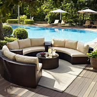 Muebles de Jardín Modernos, Juego de Sofás de Ratán, Muebles de Jardín Circulares, Tumbona de Mimbre, Sofá Redondo para Patio, Balcón, Juego de Sofás para Exteriores