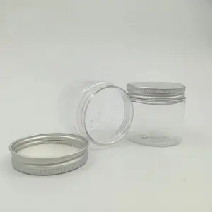 Toples Plastik Transparan PET, Toples Kosmetik Transparan dengan Topi Aluminium untuk Mandi Garam Plastik 60Ml 120Ml 150Ml 200Ml