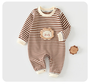 Traje <span class=keywords><strong>de</strong></span> bebé <span class=keywords><strong>de</strong></span> una pieza sin costuras para otoño-invierno, pelele clásico a rayas para recién nacido con protección para <span class=keywords><strong>el</strong></span> <span class=keywords><strong>vientre</strong></span>, mono cálido. - Product Image 3