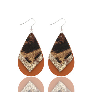 Pendientes colgantes geométricos de leopardo de tres capas Vintage de piel sintética hipoalergénicos de moda para mujeres UIONEN 878 - Product Image 5