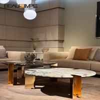 Design créatif Table basse ronde de luxe en marbre Ensemble table basse moderne pour salon, hôtel, pieds en métal