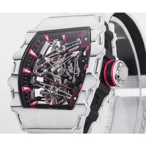 Montre automatique mécanique pour homme de style designer avec logo OEM, luxueuse, en fibre de carbone blanche, forme barillet, tourbillon 3802 - Product Image 1