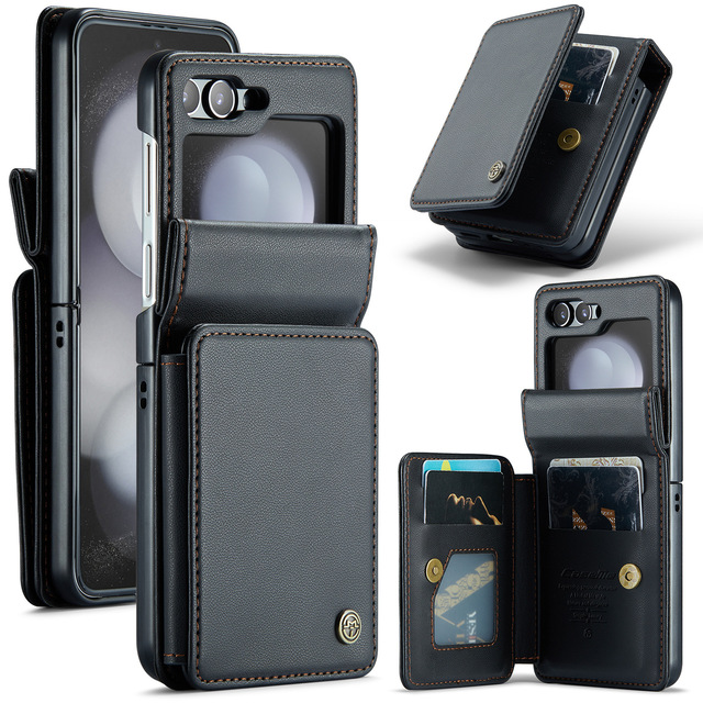 For Samsung Galaxy Z Flip 6 Case RFID Blocking PU Leather Wallet Case Z Flip 6 Flip Card Holder Kickstand Shockproof Phone Case