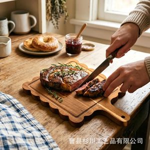 <b>Wooden</b> Chopping Board Rectangle Multifunction Kitchen Cutting Board For Bread Fruit Pastry Solid Wood Tray - Product Image 2