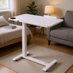 Mesa portátil blanca para colocar sobre la cama con ruedas ocultas, escritorio abatible con altura ajustable para computadora portátil, uso en el hogar y la oficina - Product Image 2