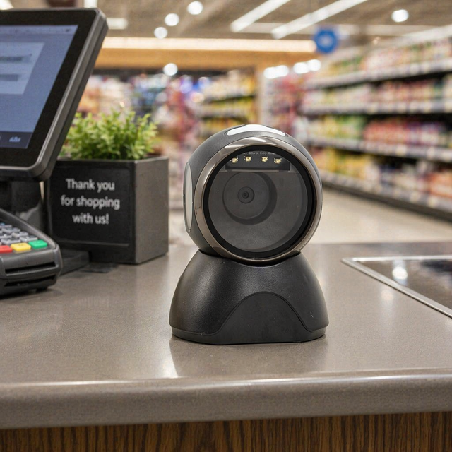High Speed 2D Omnidirectional Barcode Scanner Desktop Hands-Free QR Code Reader Multi-OS Compatible Stock for Supermarket Cash