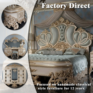 Elegante Juego de Cama Neoclásico Dorado, Cama de Madera Tallada Estilo Turco Real con Armario <span class=keywords><strong>para</strong></span> Dormitorio Principal de Mansión de Lujo - Product Image 2