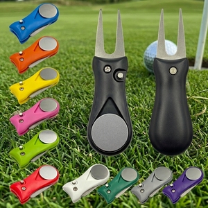 Outil de réparation de divots de golf pliable, léger et durable, marqueur de balle vierge, fourche en acier inoxydable, poignée en <span class=keywords><strong>plastique</strong></span>, divers accessoires de golf en gros - Product Image 1