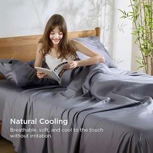 Juego <span class=keywords><strong>de</strong></span> Sábanas Refrigerantes Tamaño Queen, Rayón Derivado del Bambú, Transpirable, Suave, Bolsillo Profundo, Se Ajusta a Colchones <span class=keywords><strong>de</strong></span> hasta <span class=keywords><strong>16</strong></span> Pulgadas, Gris Oscuro - Product Image 5