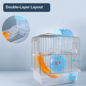 Cage à hamster double couche légère et portable, petite villa pour animaux de compagnie, cage en fil métallique avec base en plastique, roues, bouteille d'eau et glissière, toutes saisons - Product Image 2