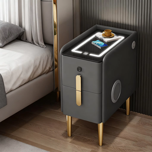 <span class=keywords><strong>Table</strong></span> de chevet alternative: bois massif, effet pierre, garni de cuir ultra-minimaliste moderne Mini chambre à coucher Smart Influencer-Style - Product Image 5