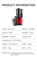 Extracteur de jus à froid Hoffmans 2 en 1, moteur DC 500W, goulotte large de 145 mm, extracteur à vis à mastication, 220V, appareil électroménager