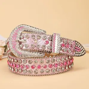 Womens Sequin Diamonds Belt Fashion PU Leather Belt