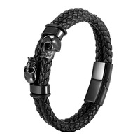 Bracelet pour homme en acier inoxydable, fait main, multi-couches, en cuir véritable tressé, tendance, géométrique