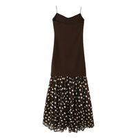 Robe longue décontractée à bretelles spaghetti, couleur marron, imprimé à pois, pour femmes