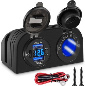 4 en 1 <span class=keywords><strong>doble</strong></span> 18W QC3.0 + 30W PD USB C cargador con voltímetro e interruptor + <span class=keywords><strong>adaptador</strong></span> de toma de corriente de 12V Montaje en Panel de 2 orificios - Product Image 1