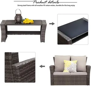 Conjuntos de sofá tamanho pequeno com 4 pçs, para pátio, clássico, para áreas externas, jardim, simples, rattan