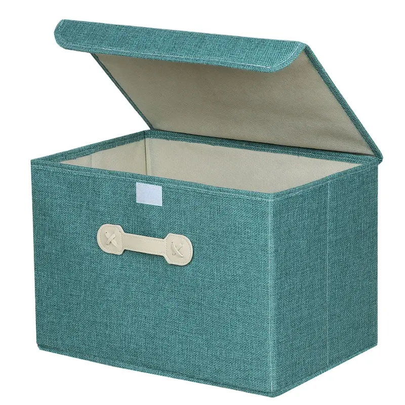 Caixa de armazenamento não-tecido com tampa e alça de couro, para brinquedos, roupas, organização para casa, guarda-roupa, bico eco cubo, em estoque