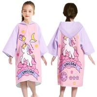 Serviette de plage à capuche pour enfants, poncho en microfibre, imprimé licorne, séchage rapide, fermeture à pression, OEM personnalisé, vente en gros