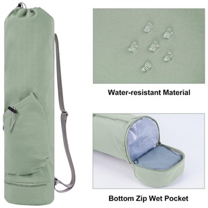 Sac de transport pour tapis de yoga avec poche pour bouteille d'eau et compartiment inférieur étanche, rangement multifonctionnel pour tapis de sport et de yoga, beige - Product Image 4