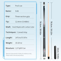 En gros, Queue de billard économique en érable en deux parties avec rallonge, KYES S-02, joint central, pour billard à neuf boules, 19oz 20oz