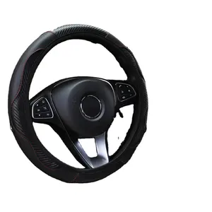 Cubierta de volante de coche, modelo deportivo de fibra de carbono, sin anillo interior, banda elástica, cubierta de manija de cuero elástico