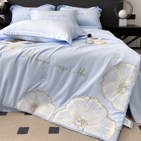Nouvelle Arrivée Ensemble de Literie Luxe 4 Pièces Taille King avec Couette et Couvre-lit Brodé Lavé pour l'Été