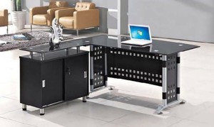 Bàn văn phòng thường xuyên Kích thước văn phòng hiện đại Đồ nội thất kim loại + kính văn phòng bảng Ông Chủ điều hành L hình bàn - Product Image 4