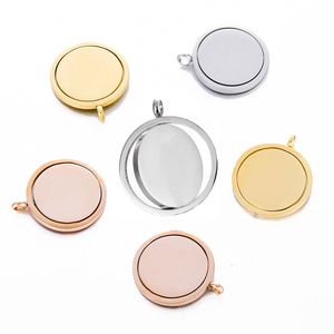 Vente en gros de pendentif plaque d'or ronde rotative à double couche en acier inoxydable, collier, accessoires de bijoux, étiquette gravée personnalisée pour bricolage - Product Image 4