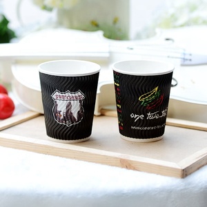 Gobelets en carton ondulé jetables noirs 8oz 12oz 16oz à paroi ondulée avec couvercle, personnalisables avec logo, pour café, thé, jus à emporter - Product Image 3