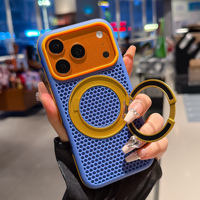 Casing Ponsel Magnetik 3D Mesh Mewah untuk iPhone 16 17 18 Pro Max, Penyangga Putar 360 Derajat, Pelindung Hibrida TPU PC TPE Bernapas