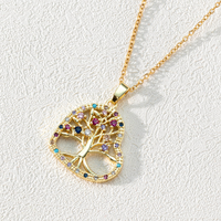 Collier pendentif Arbre de Vie en cuivre plaqué or, avec zircone cubique, ras-de-cou en acier inoxydable, bijoux Arbre Généalogique plaqué or 18 carats