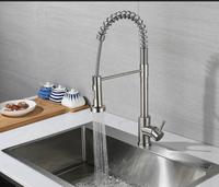 Robinet de cuisine FEIDU moderne à poignée unique en céramique, monotrou, en acier inoxydable brossé, avec douchette extractible